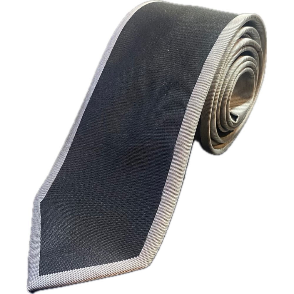 Topman Mens Necktie Contrast Border Slim Width Black Gray Formal Wedding Classic - Picture 1 of 7